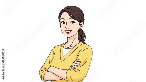 A confident young woman standing with her arms crossed in a simple illustration