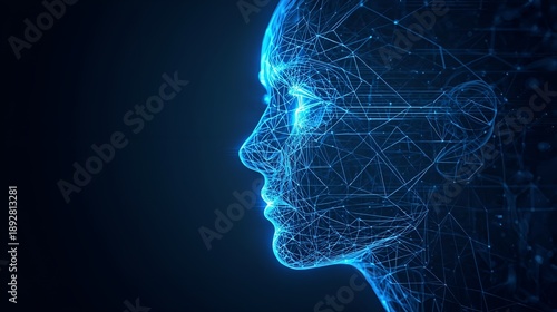 Artificial Intelligence Digital Human Face with Network Technology Concept