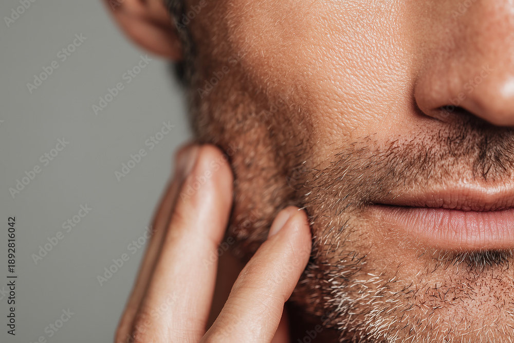 Fototapeta premium Man Touching His Face — Smooth, Healthy Skin and Natural Male Beauty