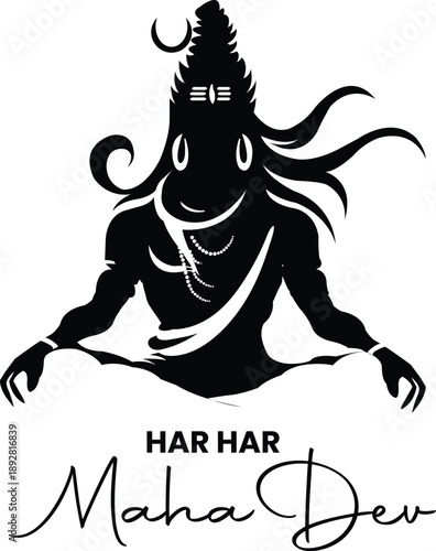 Har Har Mahadev Lord Shiva Meditation Silhouette Typography Design