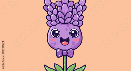 Cute Kawaii Lavender Flower Character with Bow Tie