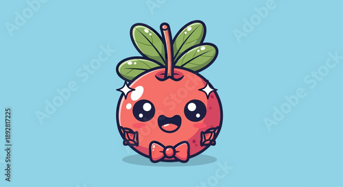 Cute Kawaii Cherry Character with Gems and Bow Tie