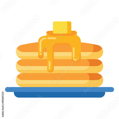 Pancake Delight: A stack of golden-brown pancakes, generously drizzled with syrup and a pat of butter, awaits on a blue plate, a sweet and simple treat.