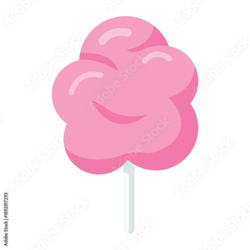 Sweet Fluffy Cotton Candy: A whimsical illustration of a soft, pink cotton candy on a stick, evoking childhood delight and sugary treats.