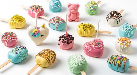 Colorful Cake Pops on White Background.