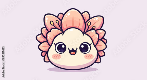 Cute Kawaii Axolotl with Flower Crown Vector Illustration