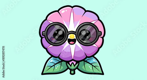 Cute Flower Character with Sunglasses, Vector Illustration