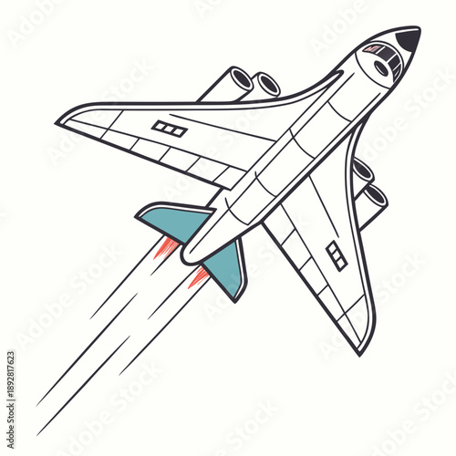 Jet plane taking off with blue and red thrust airplane