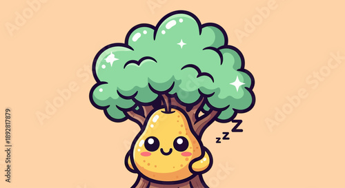 Cute Pear Tree Character Sleeping Peacefully