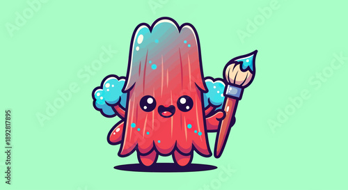 Cute Blob Monster Artist with Paintbrush Vector Illustration