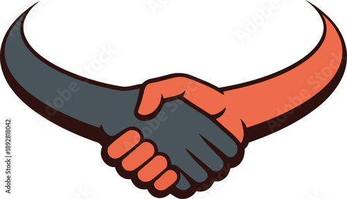 Two hands in a firm handshake forming the shape of bull horns, symbolizing a strong partnership or business deal