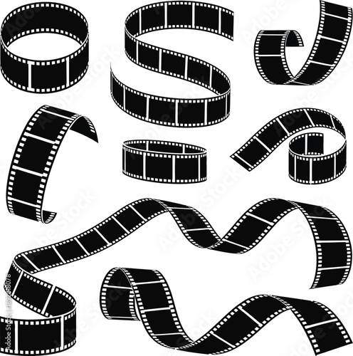 Classic movie film strip collection in various dynamic shapes for cinematic themes