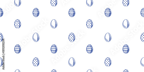 Vintage Easter hand drawn seamless pattern with eggs. Spring holiday design. Retro sketch vector isolated illustration.