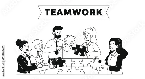 Business people working together assembling puzzle pieces teamwork concept collaboration cooperation problem solving office work communication
