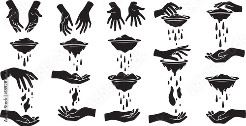 Black and white hands with water droplets falling down