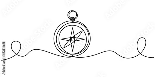 Continuous one line drawing of a compass symbolizing direction and travel guidance Vector, illustration
