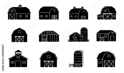 Farm building silhouette icons vector minimalist design