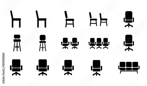 Minimal chair silhouette icons vector for interior plans