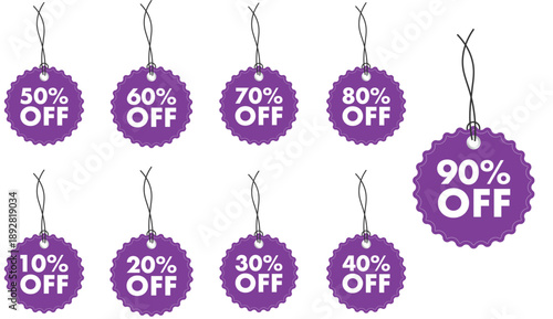 Sale Discount Percentage Hanging Tag Icon Set for Business and E-Commerce