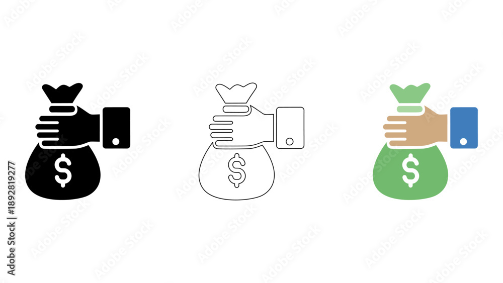 Fototapeta premium hand holding money bag with dollar sign, representing payment or fund transfer