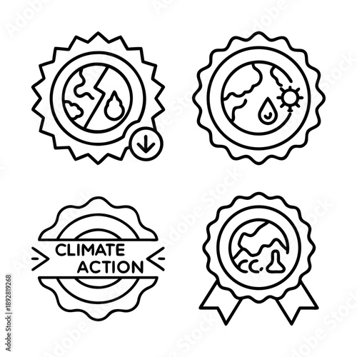 Climate change, global warming and environmental protection icons illustration set for design