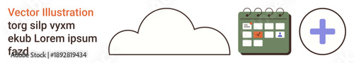 Cloud computing, scheduling, healthcare, digital storage, online planning, medical applications. A cloud, calendar with marked dates and a medical plus symbol. Cloud computing and scheduling concept