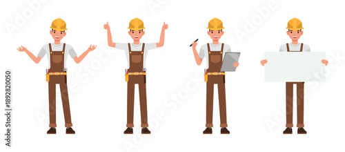 Male carpenter character vector illustration design set.