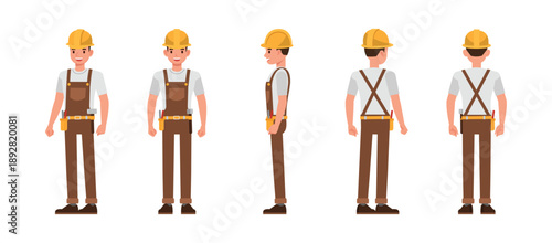 Male carpenter character vector illustration design set.