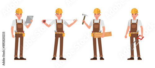 Male carpenter character vector illustration design set.