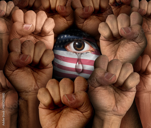 Wallpaper Mural American Social Justice Crisis as United states immigration and Customs Enforcement issues and protest in America or protesting as a protester in the USA Homeland Security concept as the tear of a Uni Torontodigital.ca