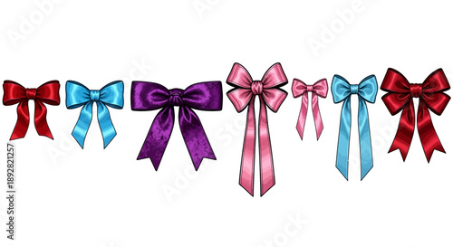 A collection of colorful bowsбат Rainbow Decorative Ribbons, Gift Wrapping, Festive Decor, Party Favors, Celebratory Elements, Isolated on a clean background