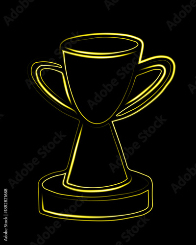 Vector isolated illustration of a winning cup with neon effect.