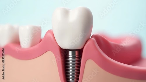 Video A tooth with a dental implant in the middle, suitable for medical or dental s