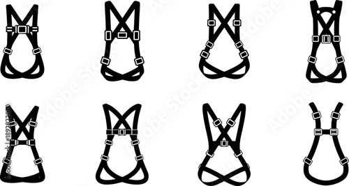 Collection of safety harness icons for fall protection and climbing gear