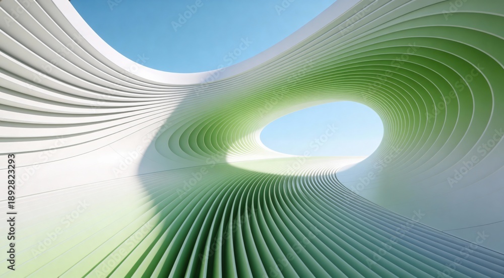 Naklejka premium Futuristic Abstract Architecture Background Organic Green and White Flowing Parametric Lines 3D Render