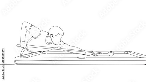 Precise line art illustration of a focused individual playing billiards, showcasing skill and concentration in a recreational sport