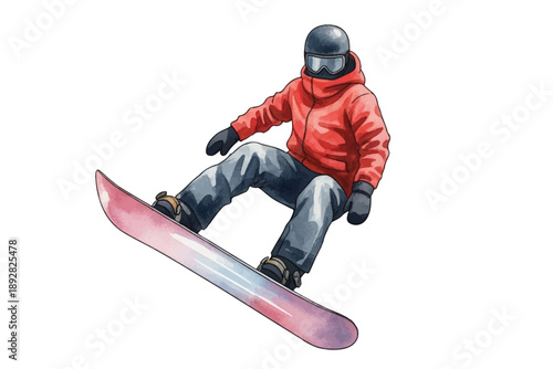 snowboarder jumping on a white background