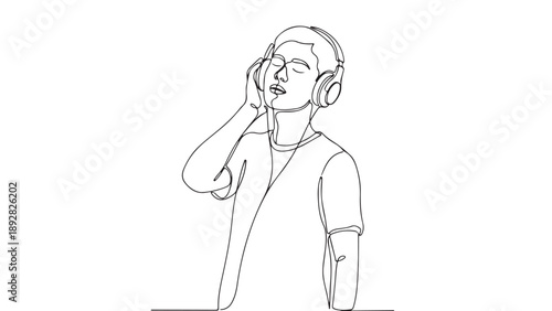 A minimalist line drawing of a young person enjoying music with headphones on, evoking a sense of peace and relaxation