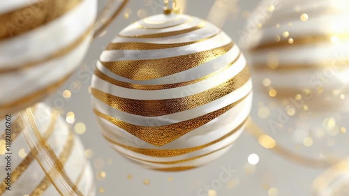 Elegant Gold and White Striped Christmas Ornaments Video.