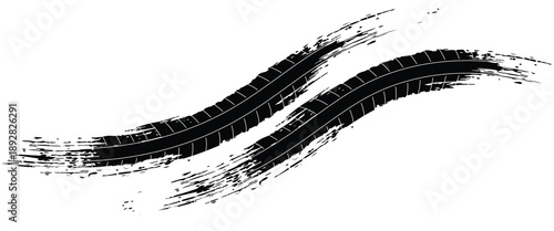 Tire tread marks, wheel textures, tire marks - car racing, motocross, drift, rally, off-road and others. Vector black isolated texture in grunge style with splashes.eps10