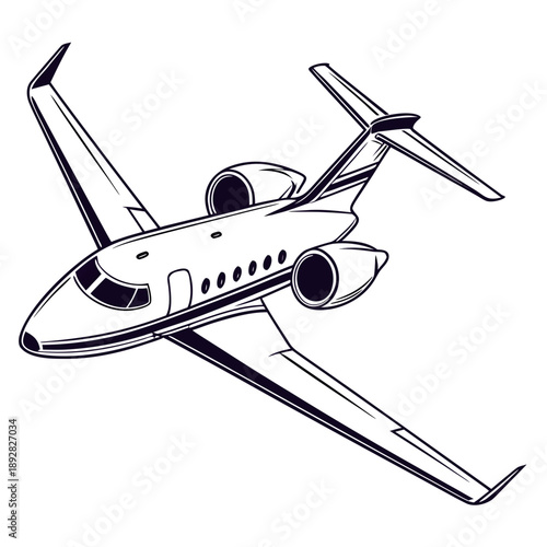 Business jet floating in mid air on white background