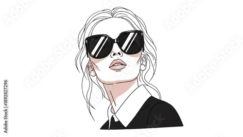 Illustration of a woman wearing sunglasses with a confident expression from a front viewpoint