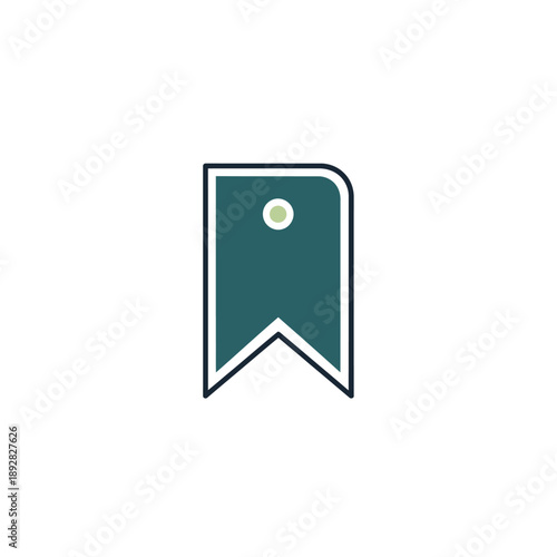 A teal and dark blue bookmark icon on a white background, representing a saved item or a favorite feature