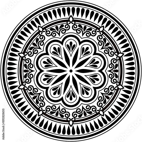 Mandala, circular pattern, black and white   1