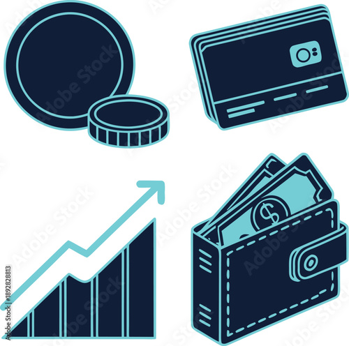 Financial growth and savings icons for business success
