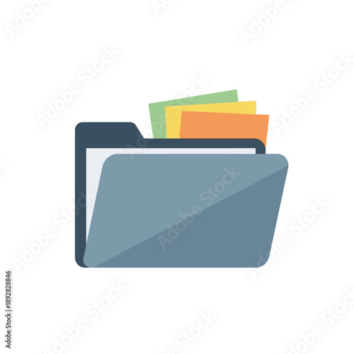 Digital Folder with Colorful Documents Representing Organization and Information Management