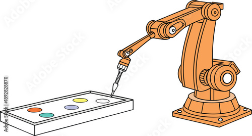 Efficient industrial robotic arm assembling electronic components with precision, ideal for manufacturing and production concepts