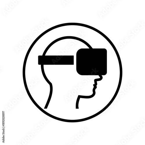 Virtual reality headset on human head in circle icon simple line style