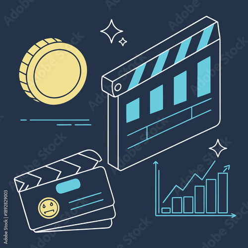 Film production and finance growth concept with clapperboard and coin
