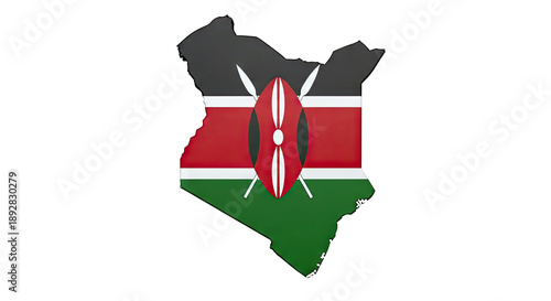 Map of Kenya with Flag and Emblem
